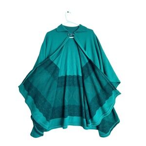 LORENA Teal Green Knit Button‎ Front Poncho Sweater Open Front